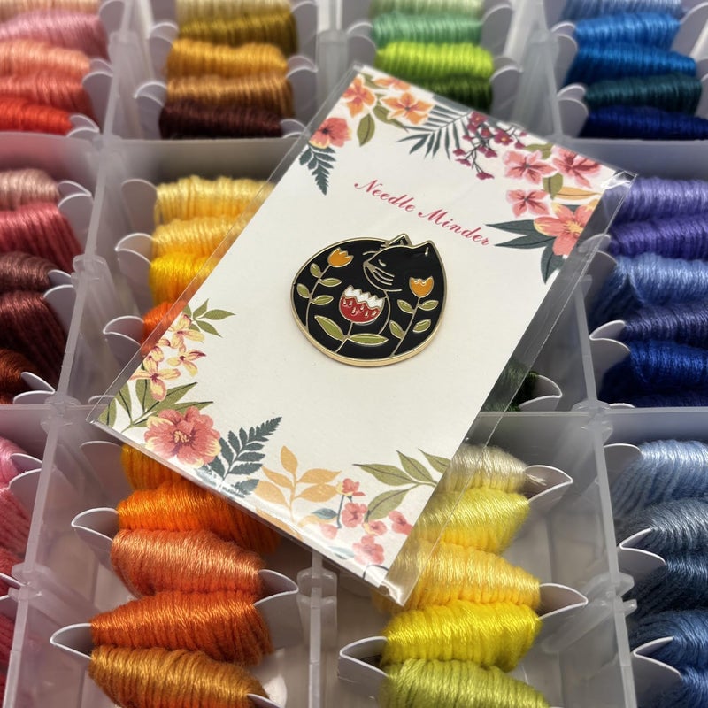 Amesuspes Needle Minder for Keeping Sewing & Embroidery Needles – Magnetic Needlepoint Holder, Cross Stitch Supplies – Secure & Decorative Needle Minders for Stitching & Crafting (Floral Cat) - Image 3